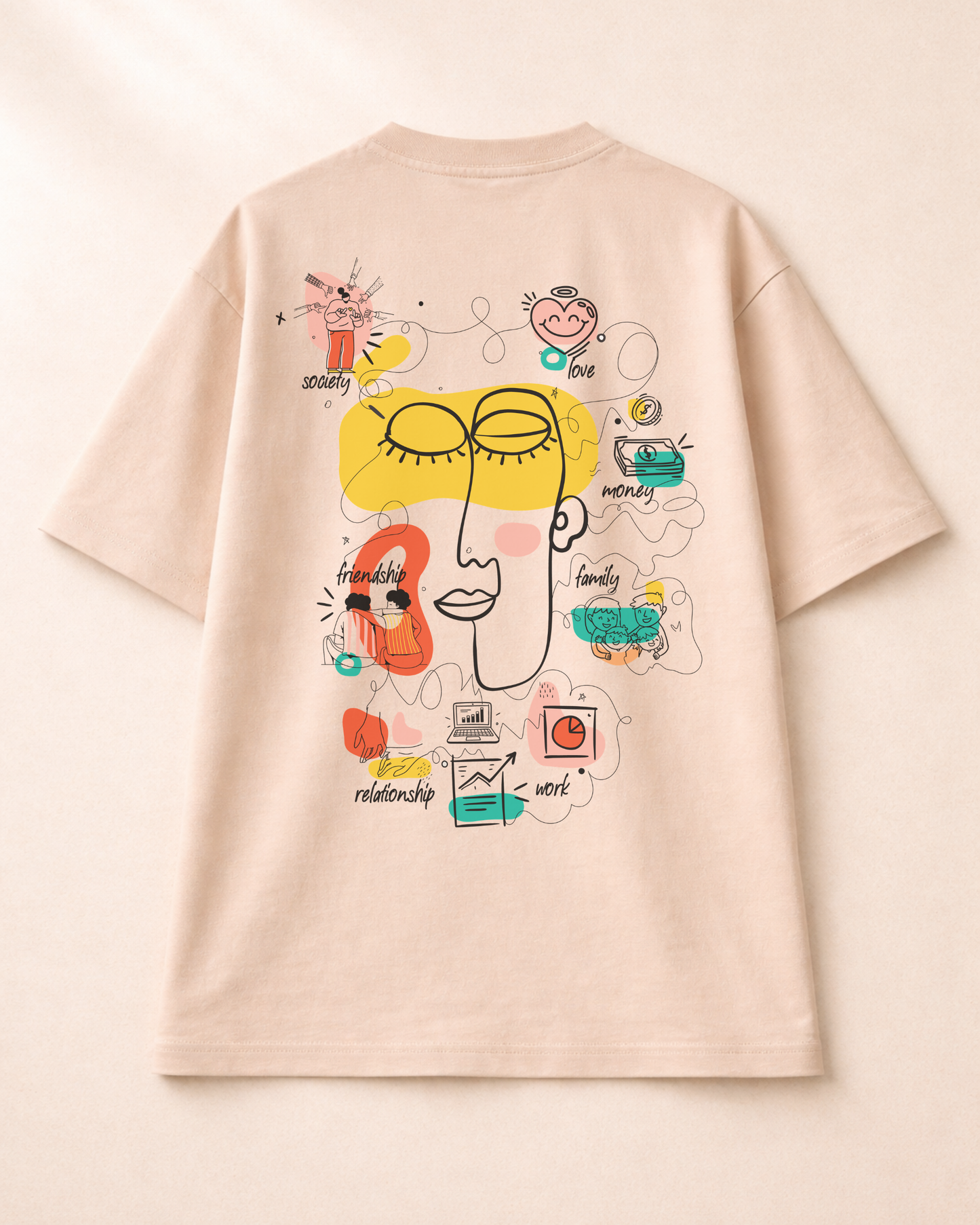 Beautiful Chaos Beige Oversized T-Shirt India | Bee & Beaver