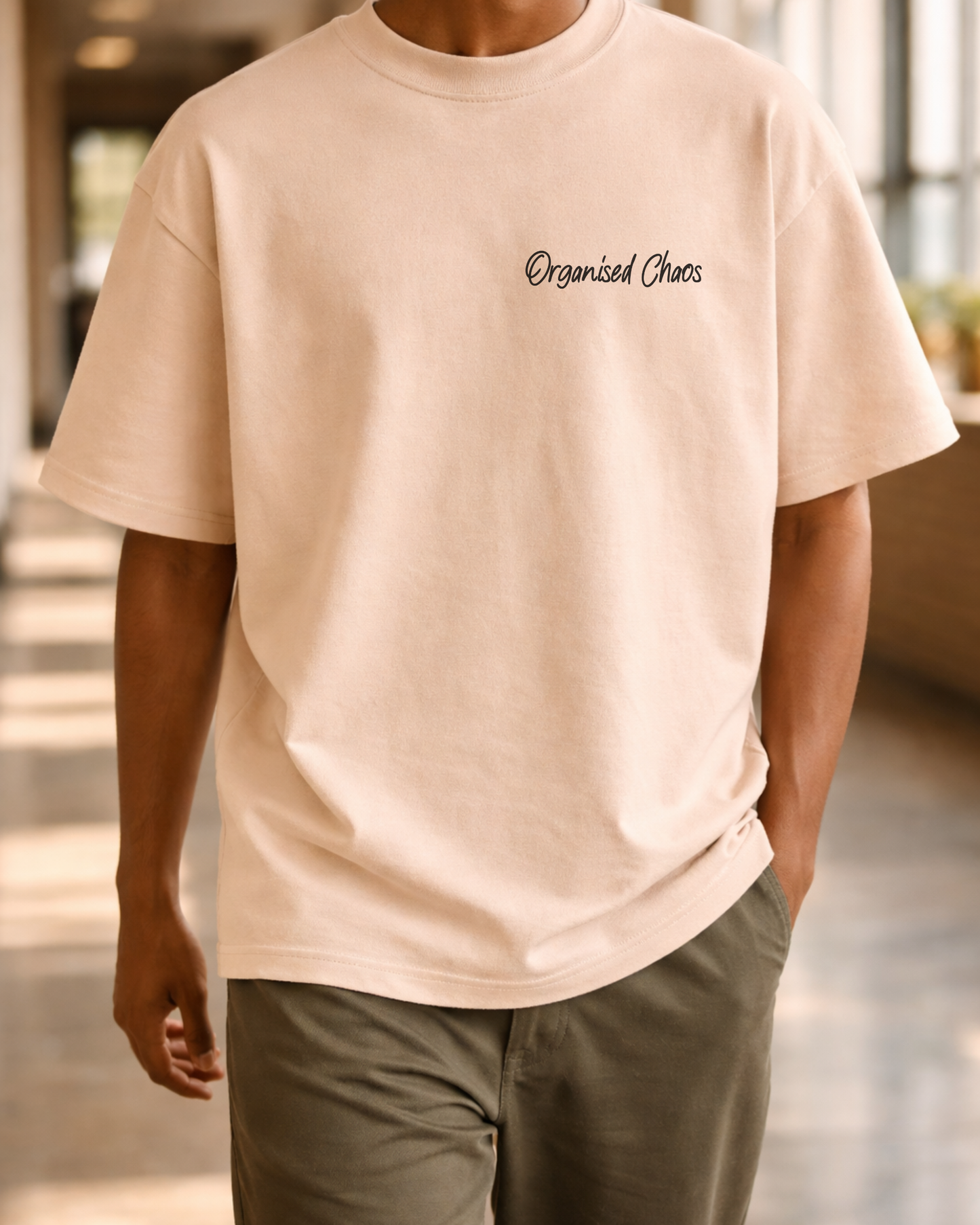 Beautiful Chaos 240 GSM Beige Oversized Tee | Bee & Beaver