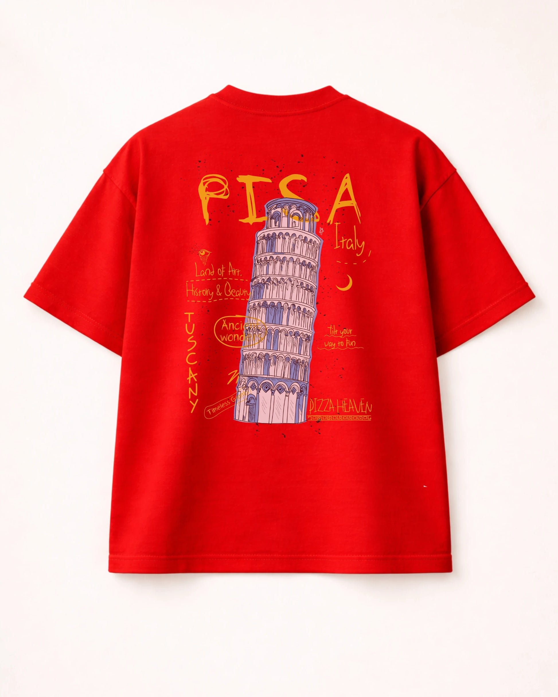Travel Pisa Crimson Red Oversized T-Shirt India | Bee & Beaver