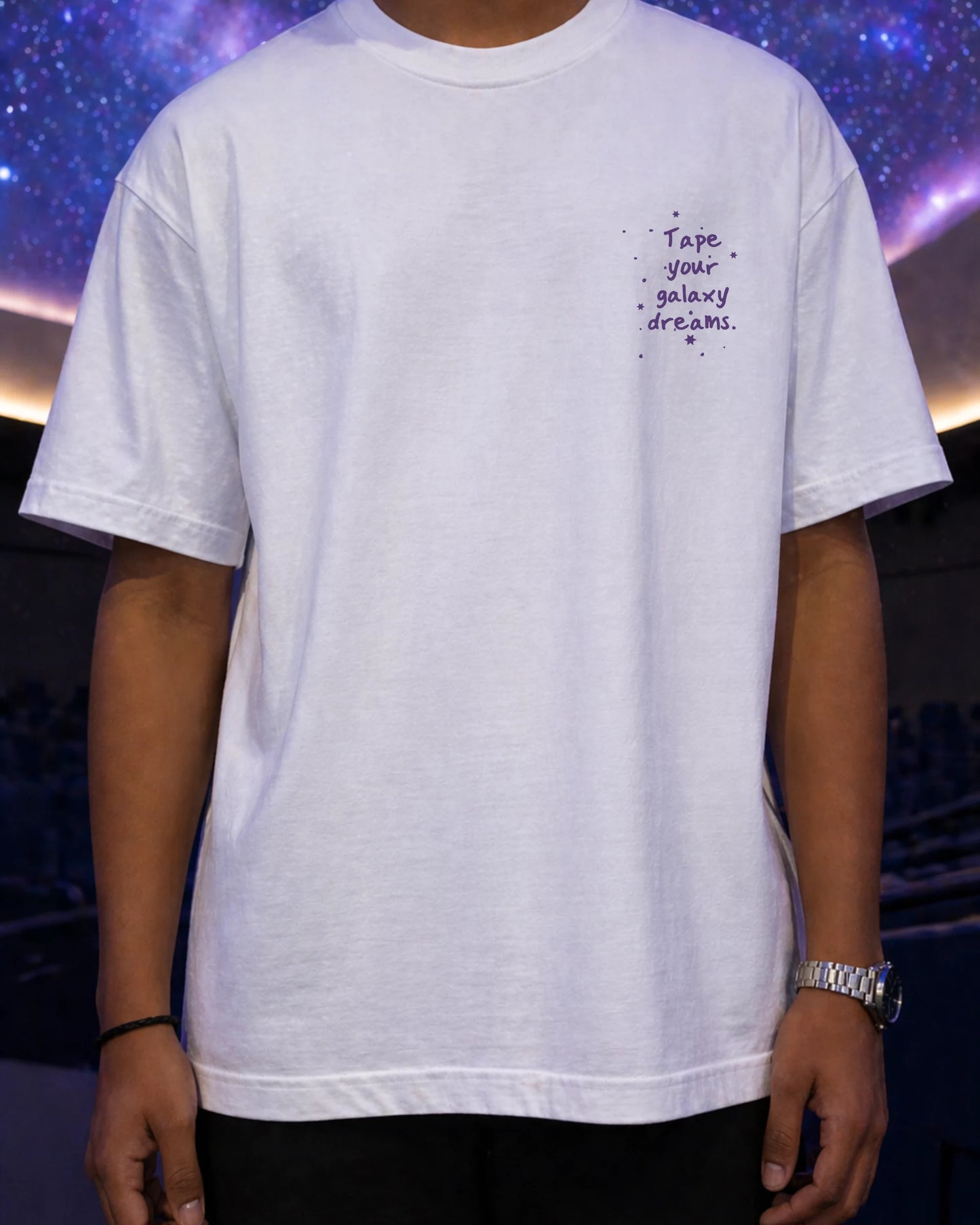 Galaxy Dreams 240 GSM White Oversized Tee | Bee & Beaver