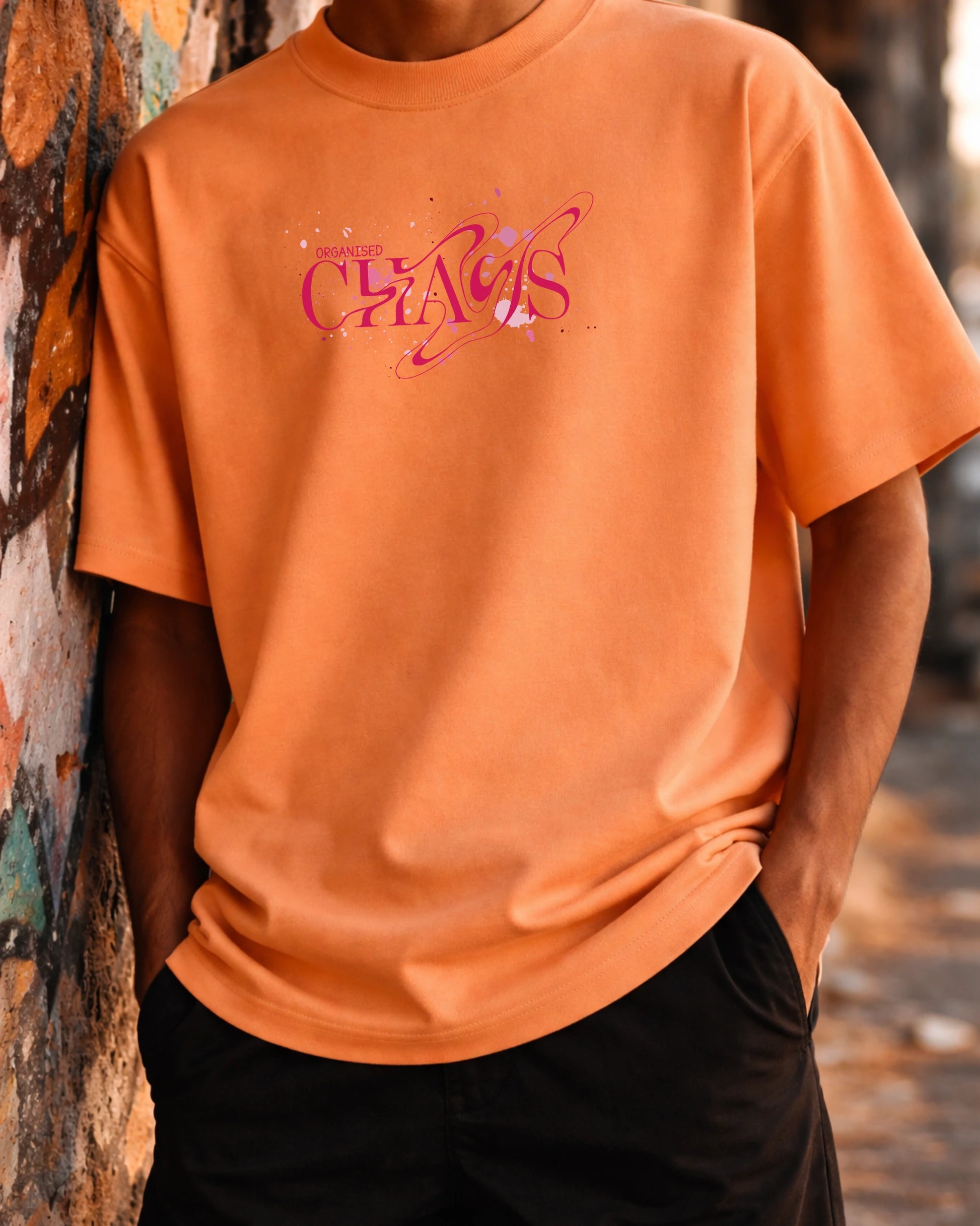 Organised Chaos 240 GSM Peach Oversized Tee | Bee & Beaver