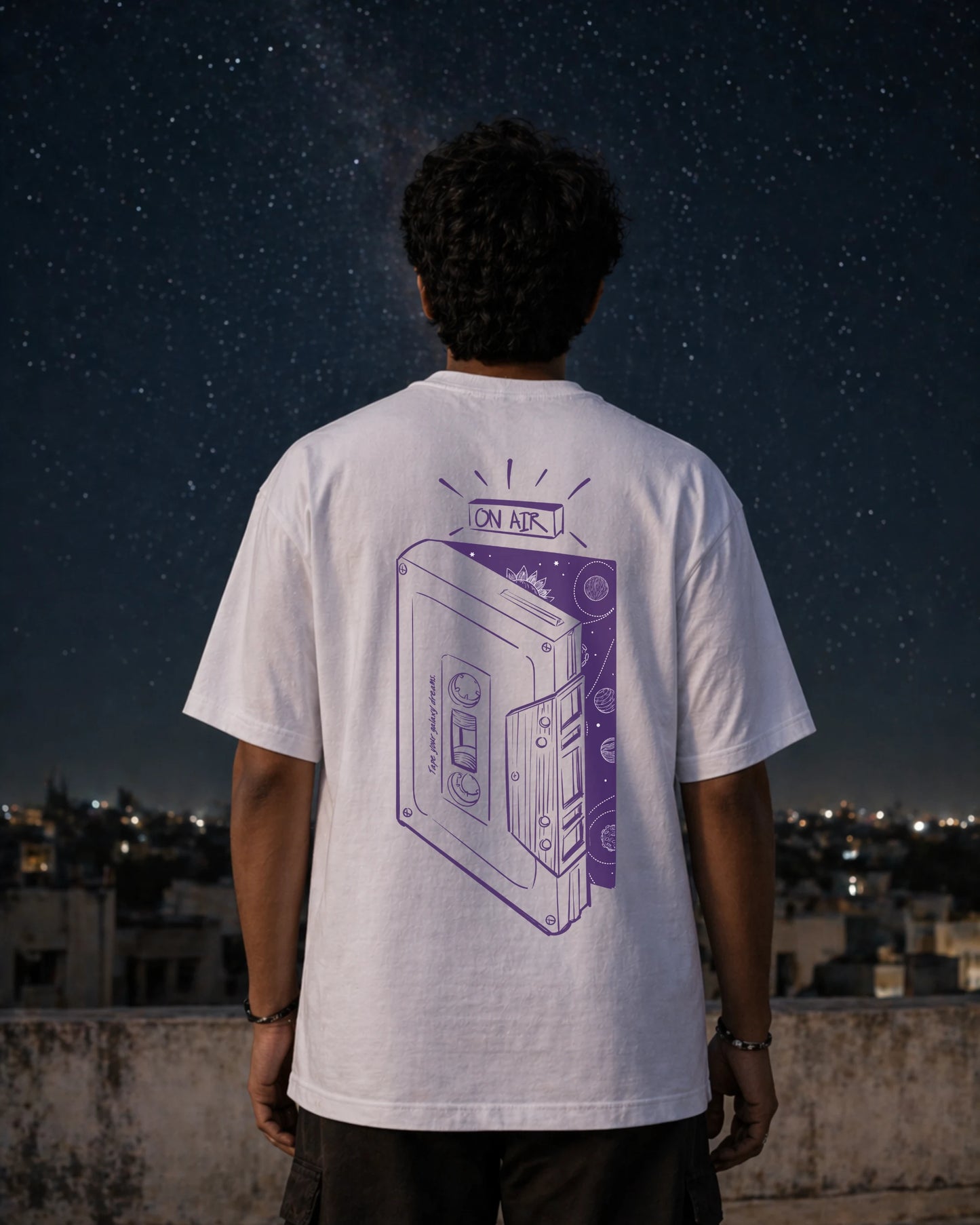 Galaxy Dreams Back Print White Graphic Tee | Bee & Beaver