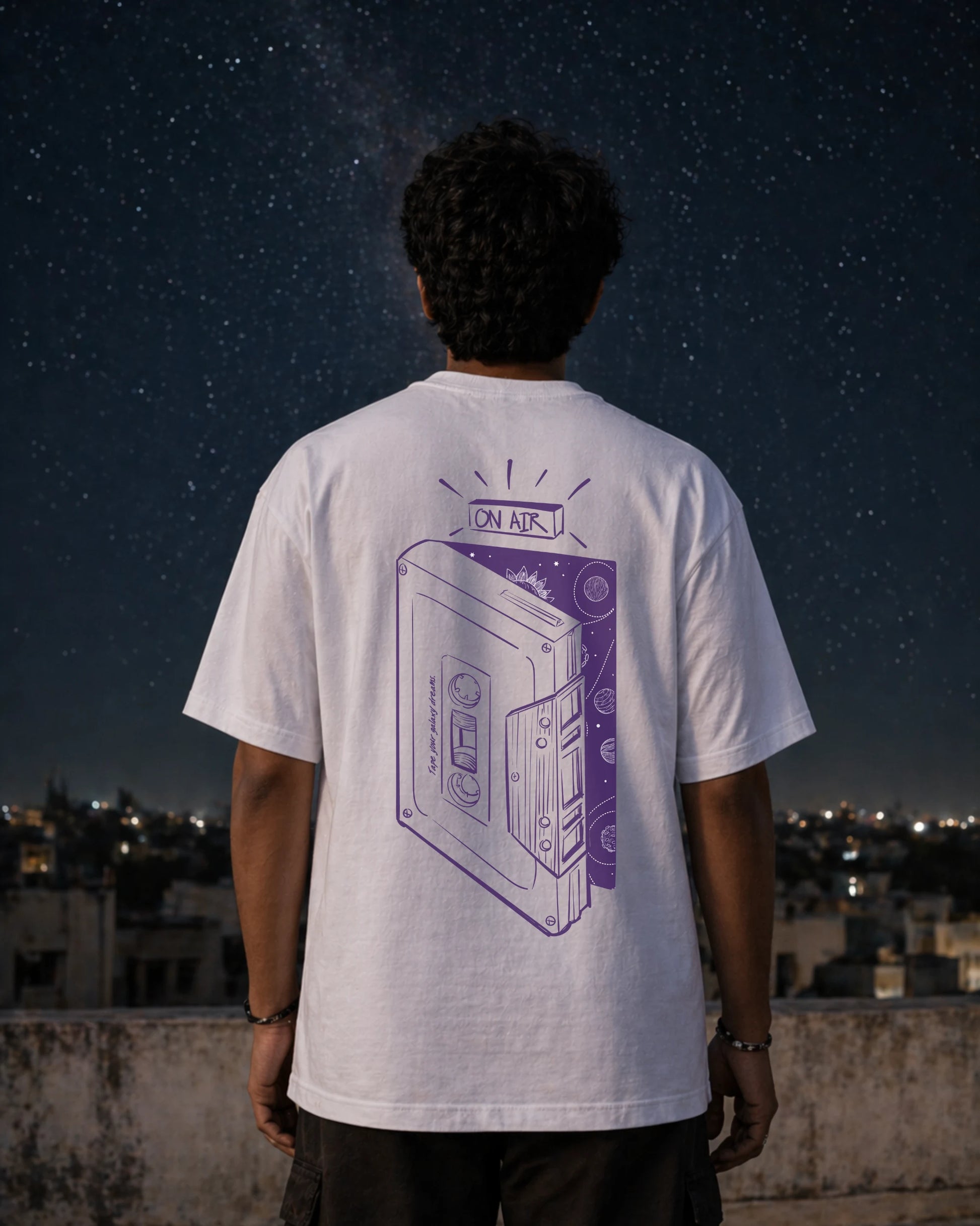 Galaxy Dreams Back Print White Graphic Tee | Bee & Beaver