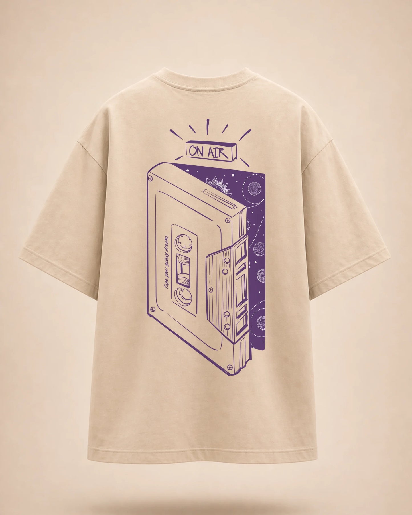 Galaxy Dreams Beige Cassette Graphic Tee India | Bee & Beaver