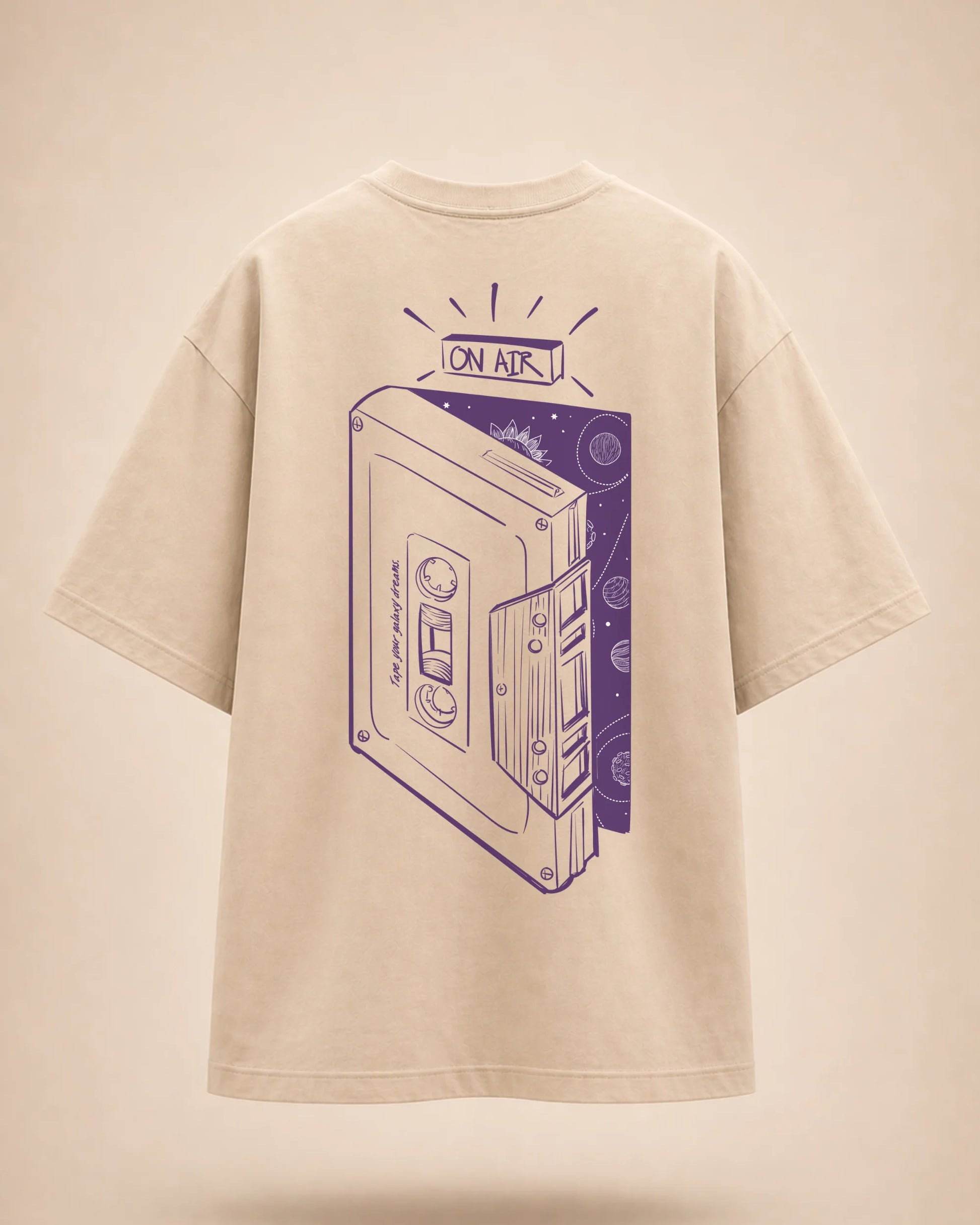 Galaxy Dreams Beige Cassette Graphic Tee India | Bee & Beaver