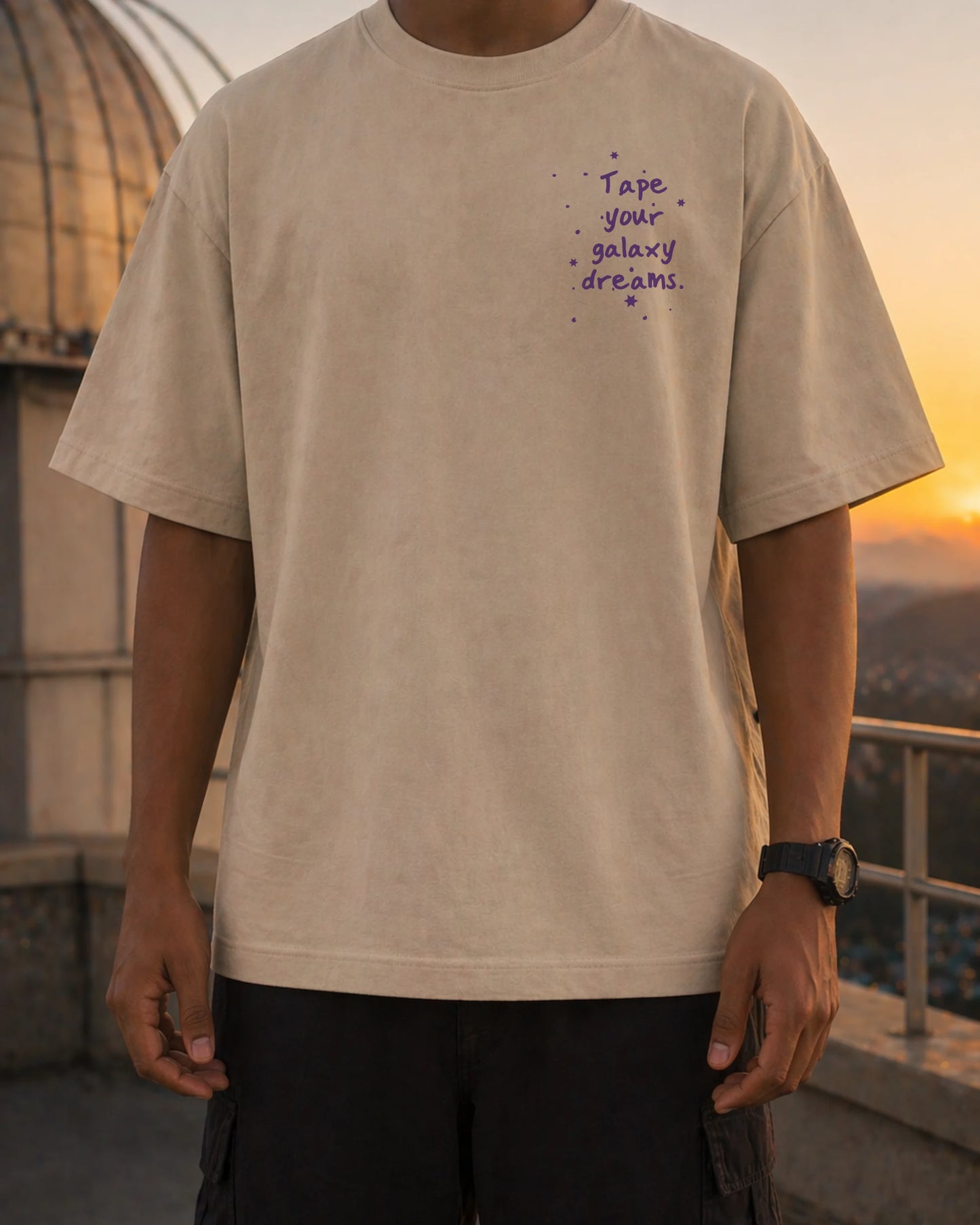 Galaxy Dreams 240 GSM Beige Oversized Tee | Bee & Beaver