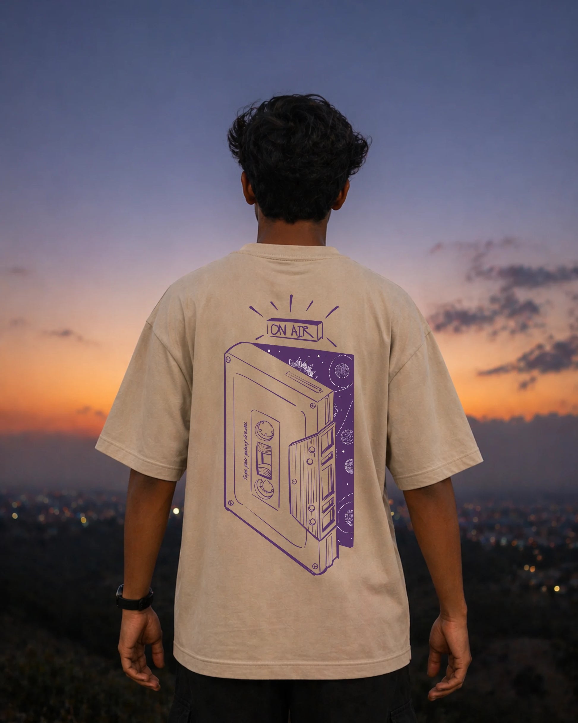 Galaxy Dreams Back Print Beige Graphic Tee | Bee & Beaver