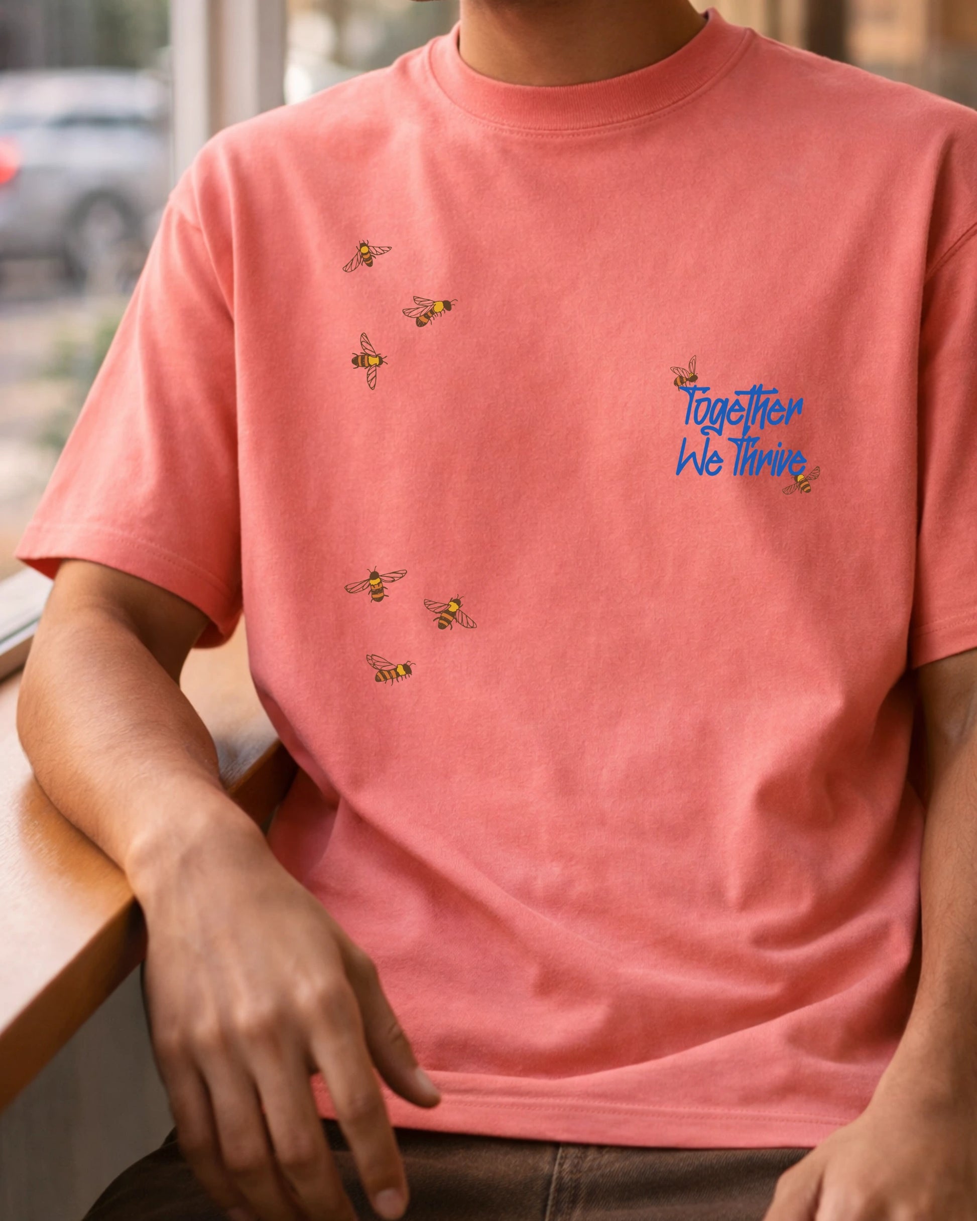Together We Thrive 240 GSM Pastel Pink Oversized Tee | Bee & Beaver