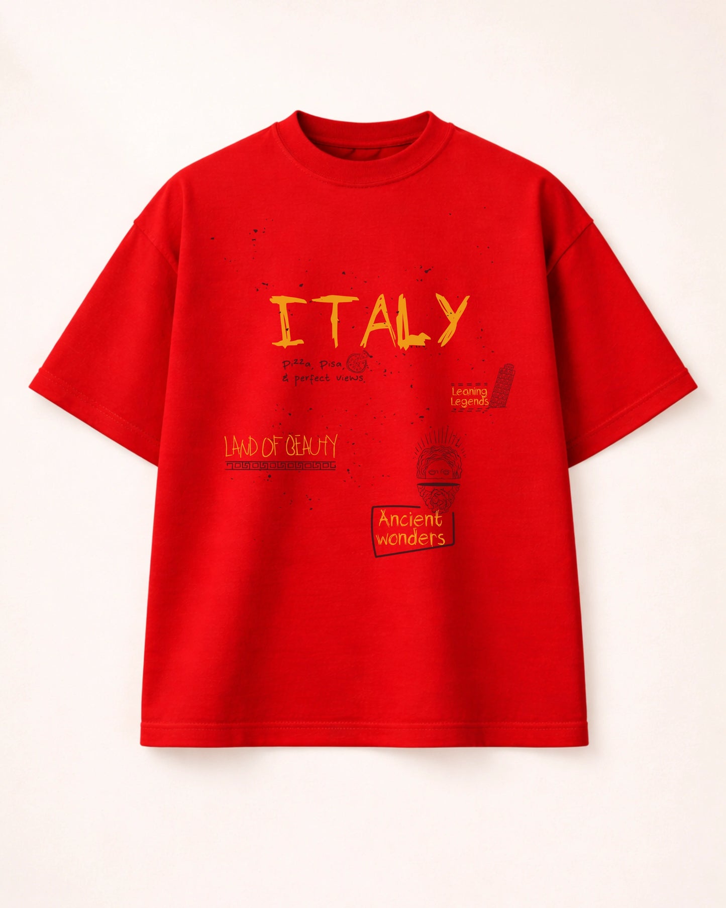 Travel Pisa Crimson Red Unisex Oversized T-Shirt | Bee & Beaver